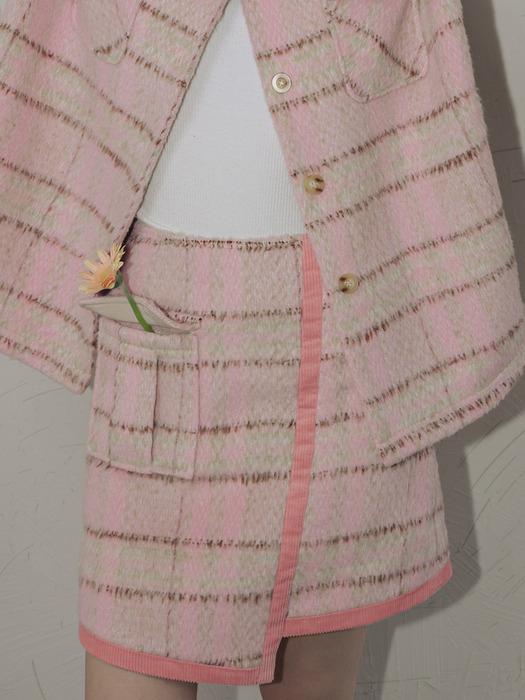 DD_Pink plaid tweed skirt