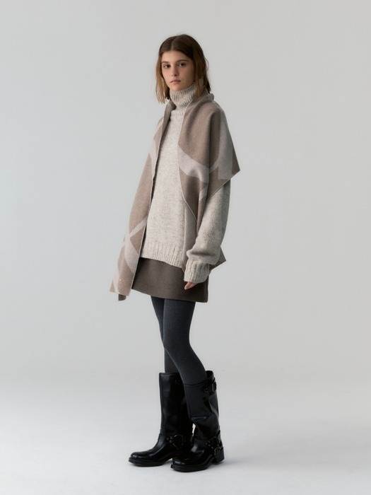 cashmere wool blended jacquard muffler - oatmeal