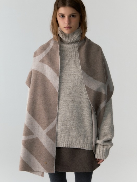 cashmere wool blended jacquard muffler - oatmeal