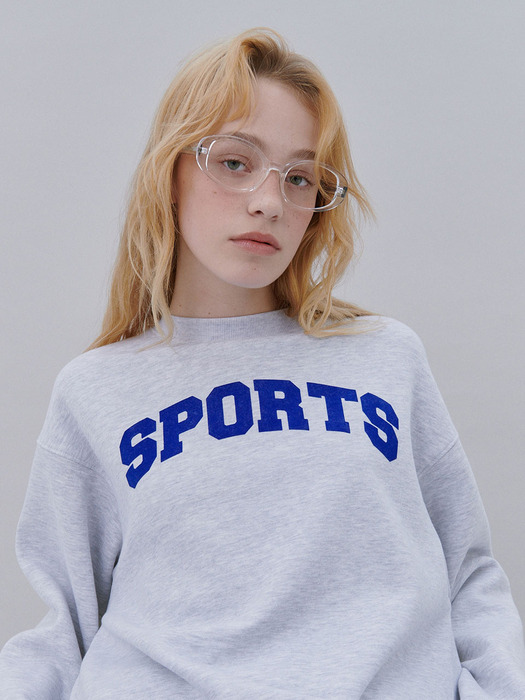 Sports Flocking Print Sweatshirt (LIGHT MELANGE GREY)