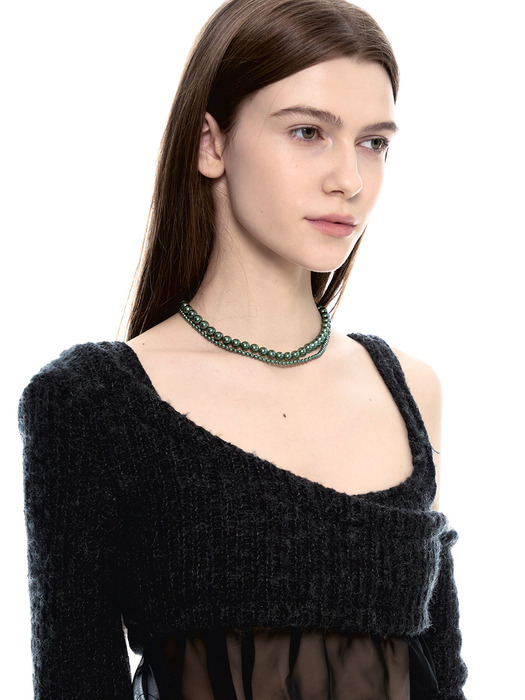 ESSENTIAL NO.3 GREEN PEARL NECKLACE 925 SILVER