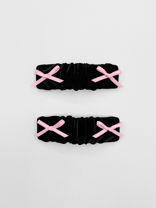 [2SET] black pink ribbon velvet hair pin