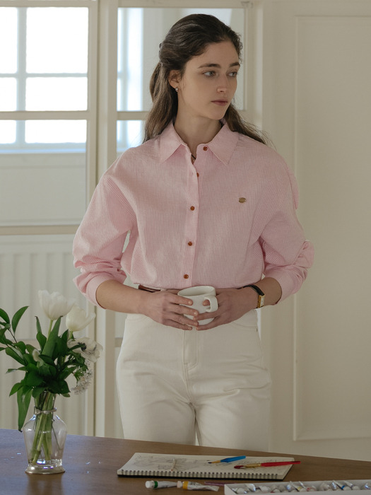 Mine button point logo shirt_Pink