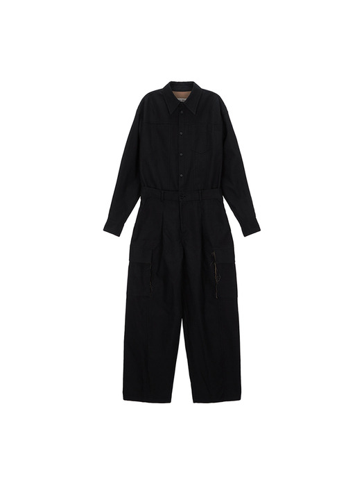 UTILITY BUTTON UP JUMPSUIT IN BLACK