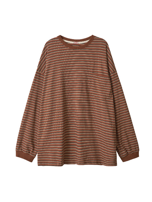 Pocket stripe supersize long sleeve t-shirt_brown