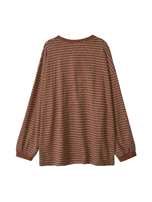 Pocket stripe supersize long sleeve t-shirt_brown