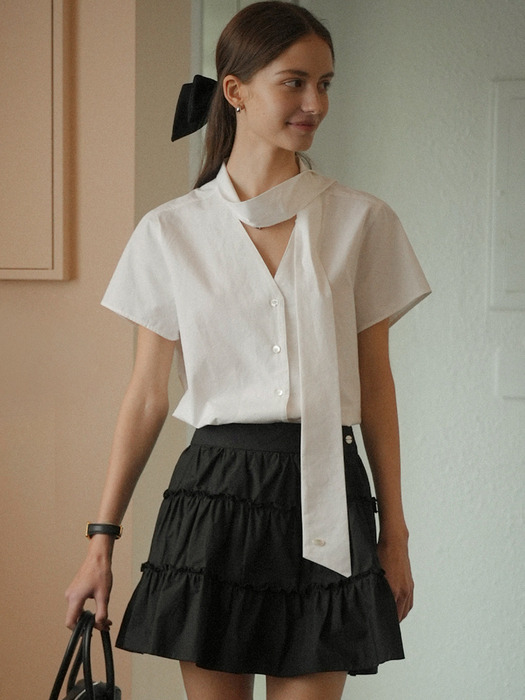 Belle tie half sleeve shirt_Ivory