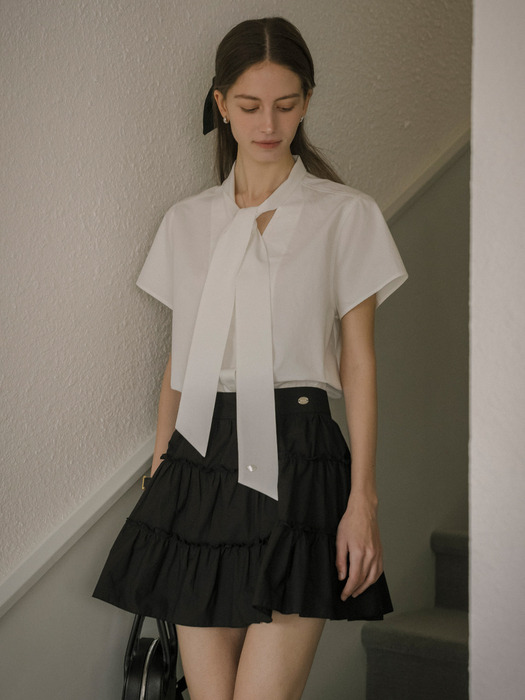 Belle tie half sleeve shirt_Ivory