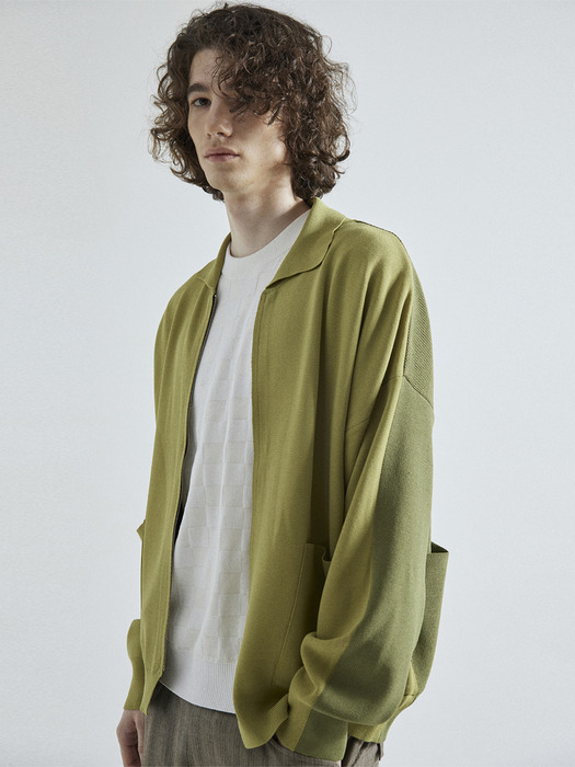 R/N ZIP-UP KNIT [OLIVE X GREEN]