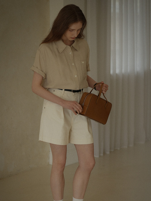 Stitch pocket half sleeve shirt_Beige