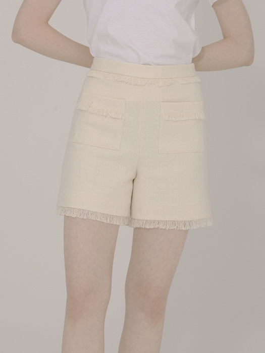 Fringe Detail Tweed Shorts