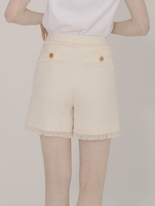 Fringe Detail Tweed Shorts