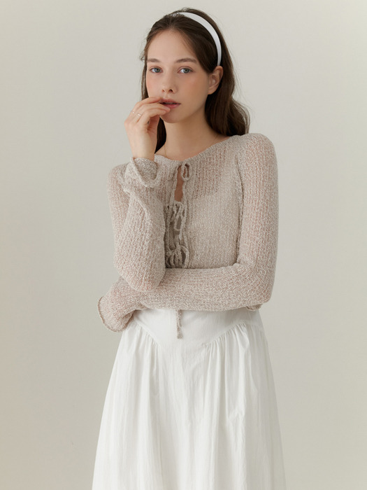 [단독]Fig ribbon cardigan (oat gray)