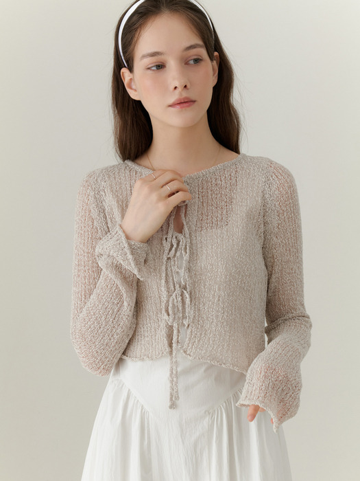 [단독]Fig ribbon cardigan (oat gray)