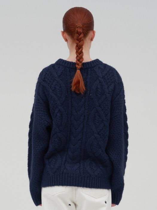CABLE CREW NECK KNIT navy