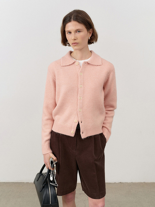 UNISEX OPEN COLLAR KNIT CARDIGAN SOFT PINK_UDSW4C104P1