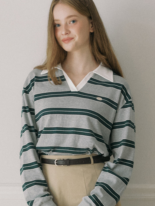 Stripe Logo Collar Sweatshirt - Melange Grey