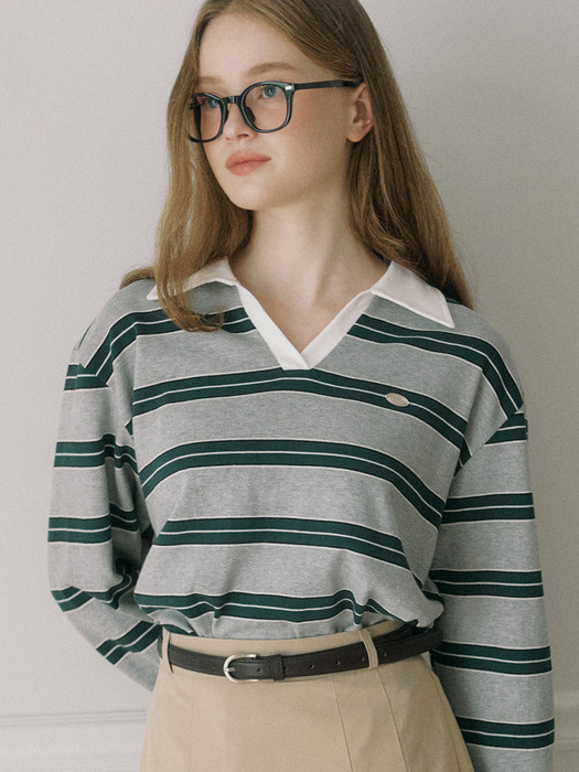 Stripe Logo Collar Sweatshirt - Melange Grey