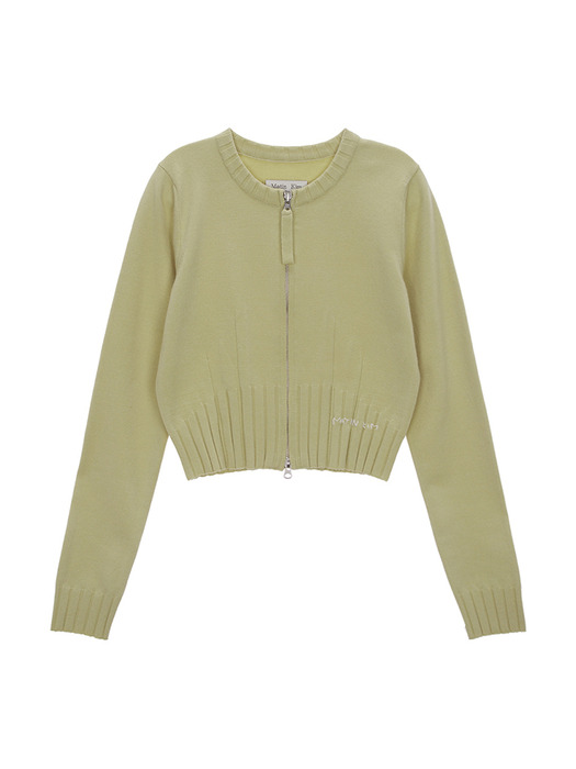 ROUND ZIP UP CROP CARDIGAN IN LIME