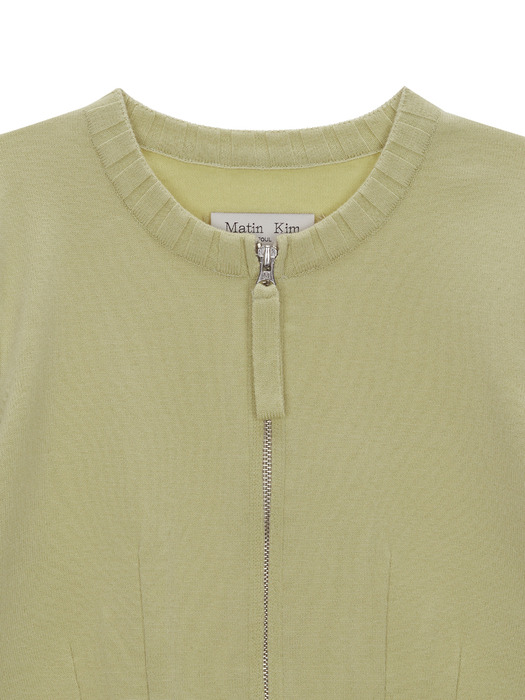 ROUND ZIP UP CROP CARDIGAN IN LIME