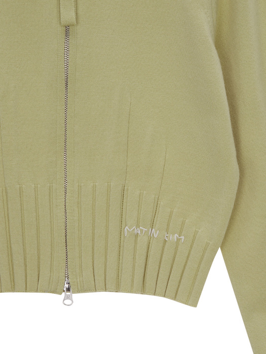 ROUND ZIP UP CROP CARDIGAN IN LIME