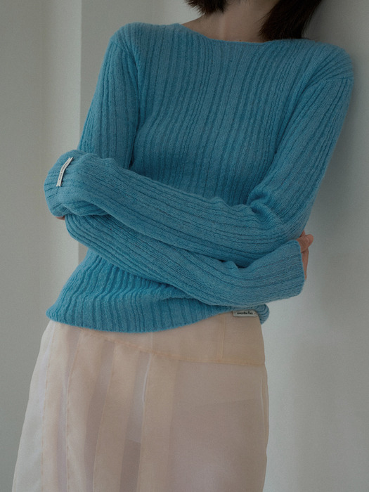 MOHAIR RIB KNIT TOP_OCEAN BLUE