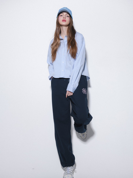 CLOVER NEEDLEWORK ZIPPOCKET SWEAT PANTS_NAVY PINK/BEIGE IVORY