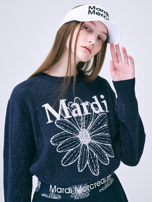 BOUCLE MARDI FLOWER KNIT PULLOVER_NAVY IVORY