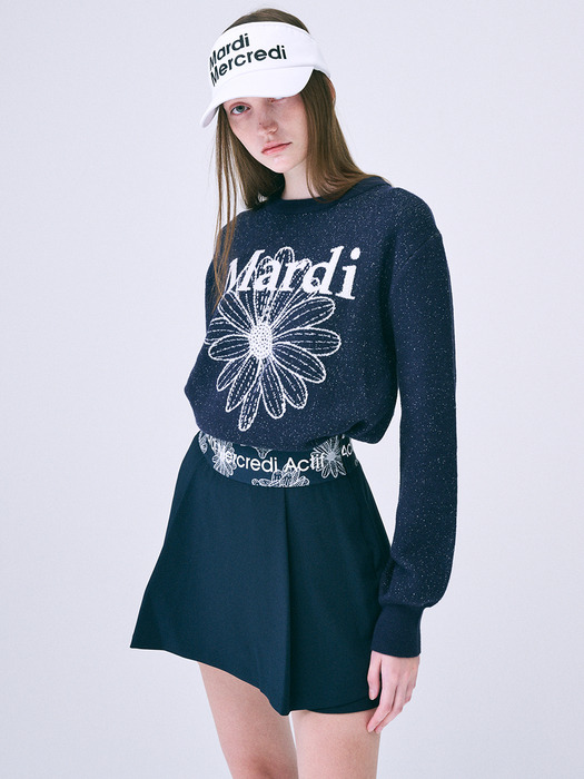 BOUCLE MARDI FLOWER KNIT PULLOVER_NAVY IVORY