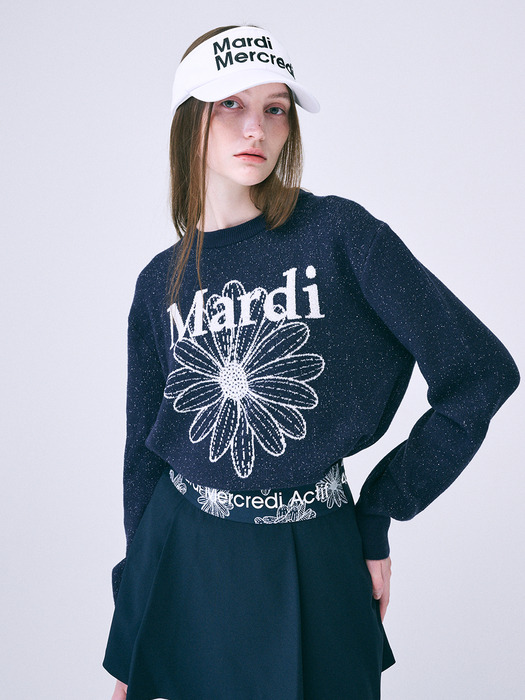 BOUCLE MARDI FLOWER KNIT PULLOVER_NAVY IVORY