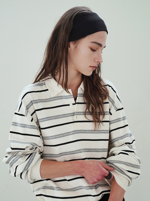 Stripe over collar T- shirt (Ivory)