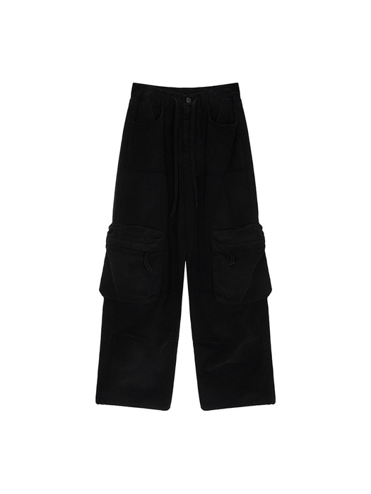 DIRTY WASHED HEAVY CARGO PANTS IN BLACK