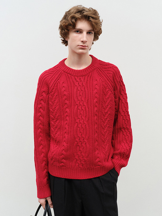 UNISEX CLASSIC FISHERMAN SWEATER RED_M_UDSW4D122R2