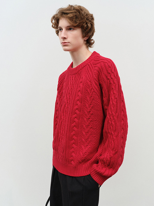 UNISEX CLASSIC FISHERMAN SWEATER RED_M_UDSW4D122R2