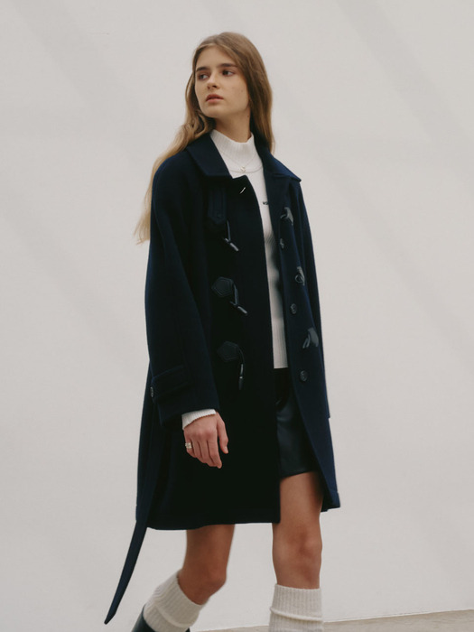 BARCELONA Cashmere Mac Toggle Wool Half Coat_Royal Navy