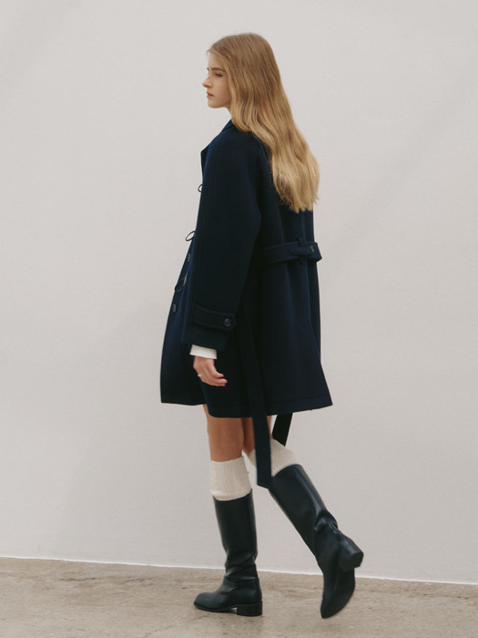 BARCELONA Cashmere Mac Toggle Wool Half Coat_Royal Navy