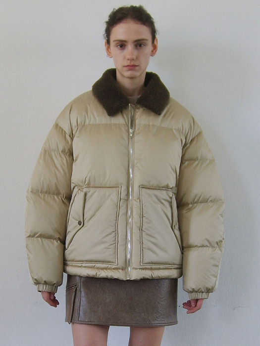 SHEARING COLLAR PADDING JACKET - BEIGE