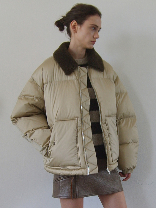 SHEARING COLLAR PADDING JACKET - BEIGE