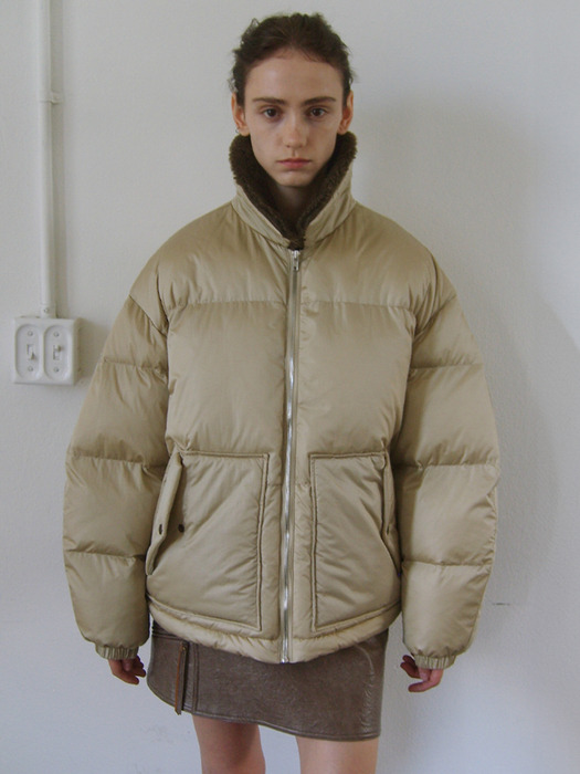 SHEARING COLLAR PADDING JACKET - BEIGE