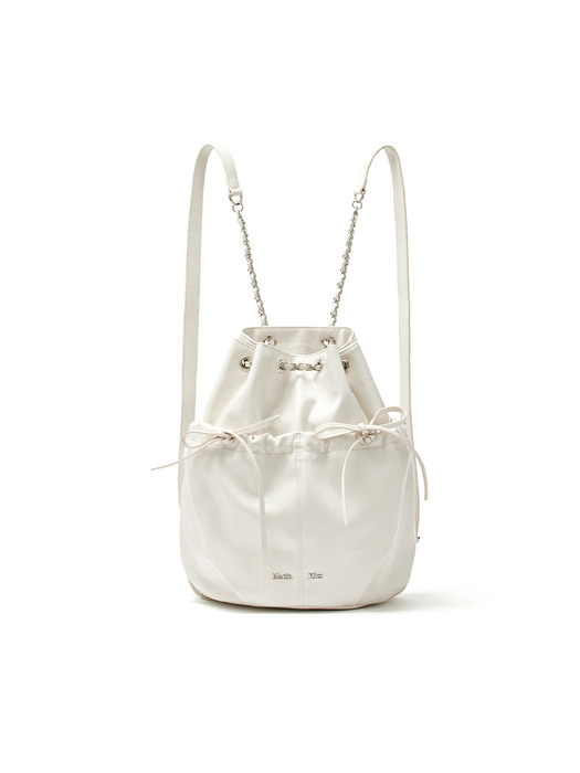 DRAW STRING RIBBON BACK PACK IN IVORY