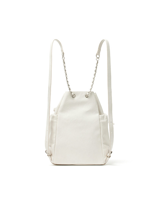 DRAW STRING RIBBON BACK PACK IN IVORY