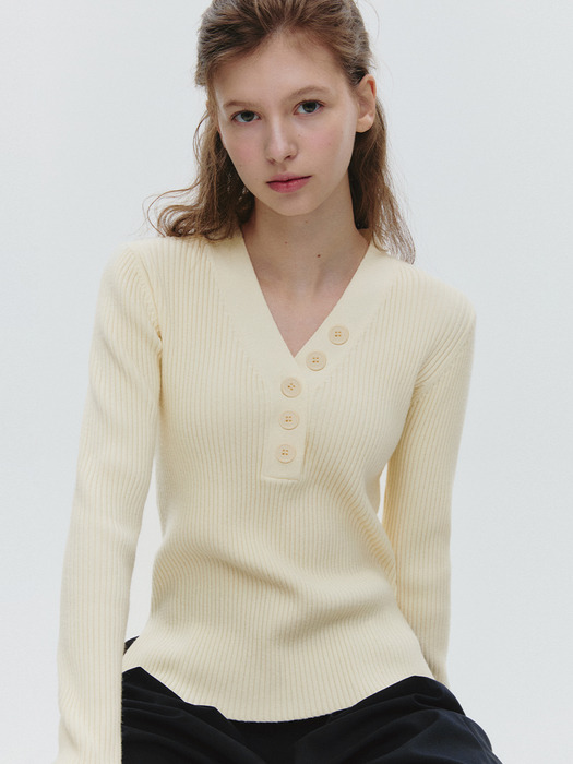 브이넥 버튼 골지 니트(MAFAKN21MIV)
