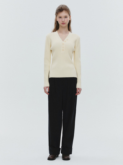 브이넥 버튼 골지 니트(MAFAKN21MIV)