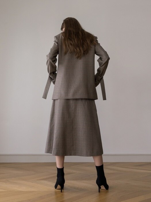 Strap A Line Wool Skirt (Beige Check)