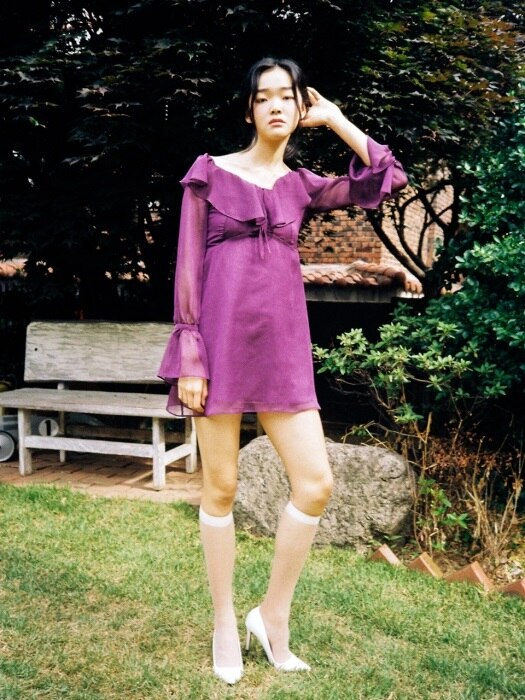 Frill flare dress (Purple)