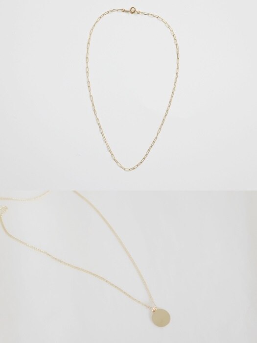 [SET]Square Chain Necklace+Gold Circle Necklace