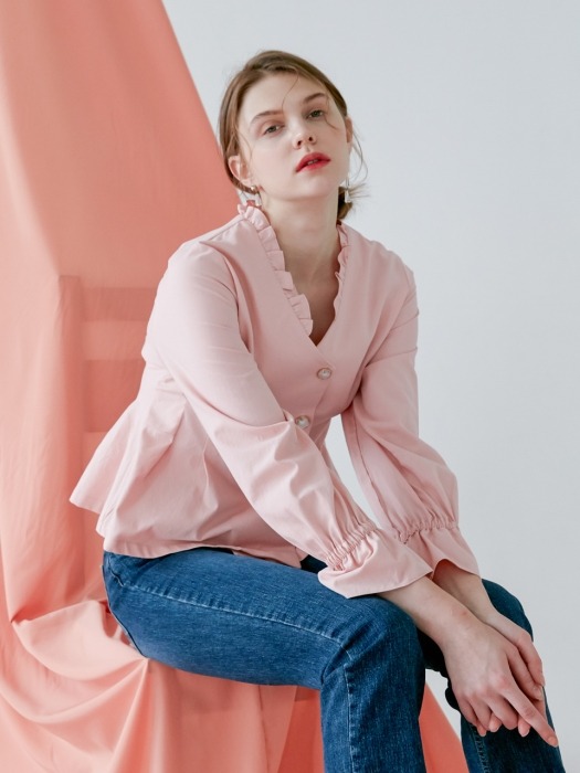 comos148 v neck frill blouse (pink)