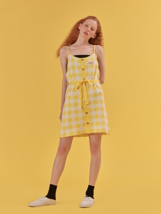 GINGHAM CHECK KNIT ONEPIECE_yellow