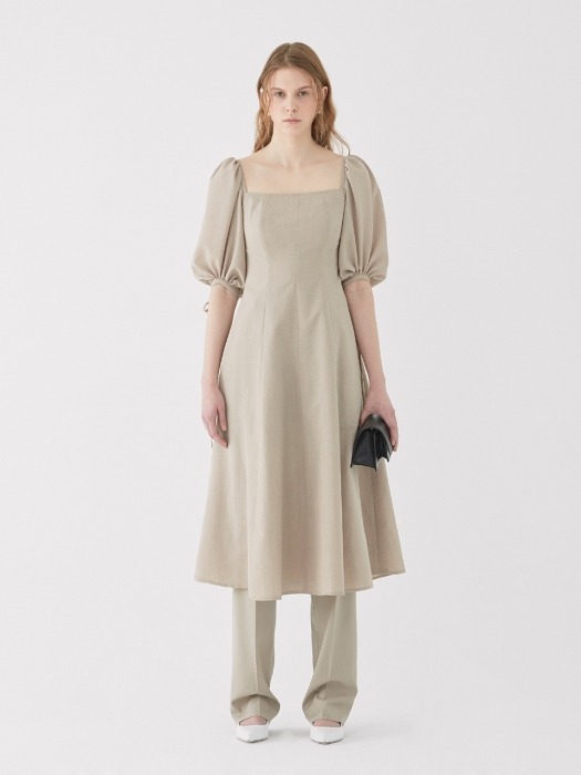 19SS SQUARE-NECK MIDI DRESS OATMEAL