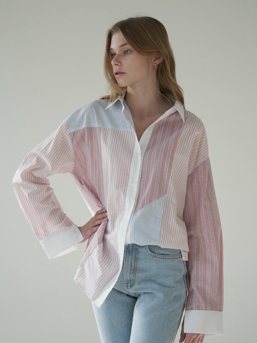 Color block over fit shirt_Pink